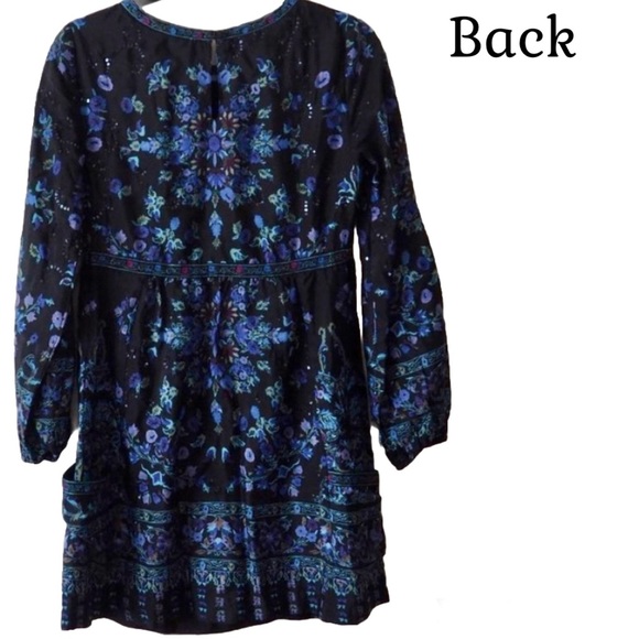 Free People Sequin Matroyshka Russian Doll Tunic Dress Sz 8 Black Embroidered - Picture 6 of 10